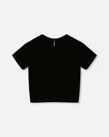 Short Sleeve Stretch Velour Top Black-2