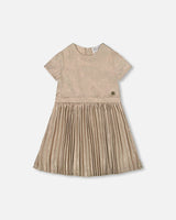 Short Sleeve Dress With Pleated Skirt Light Caramel-0