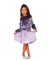 Long Sleeve Bi-Material Velour And Jersey Dress Purple Gray-1