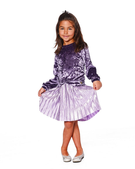 Long Sleeve Bi-Material Velour And Jersey Dress Purple Gray-1