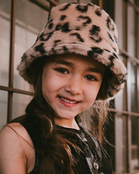 Printed Fake Fur Bucket Hat-1