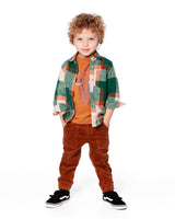 Long Sleeve Yarn Dyed Plaid Shirt Green And Orange-2