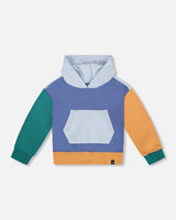 Long Sleeve Colorblocked Hooded Fleece Sweatshirt Blue-0
