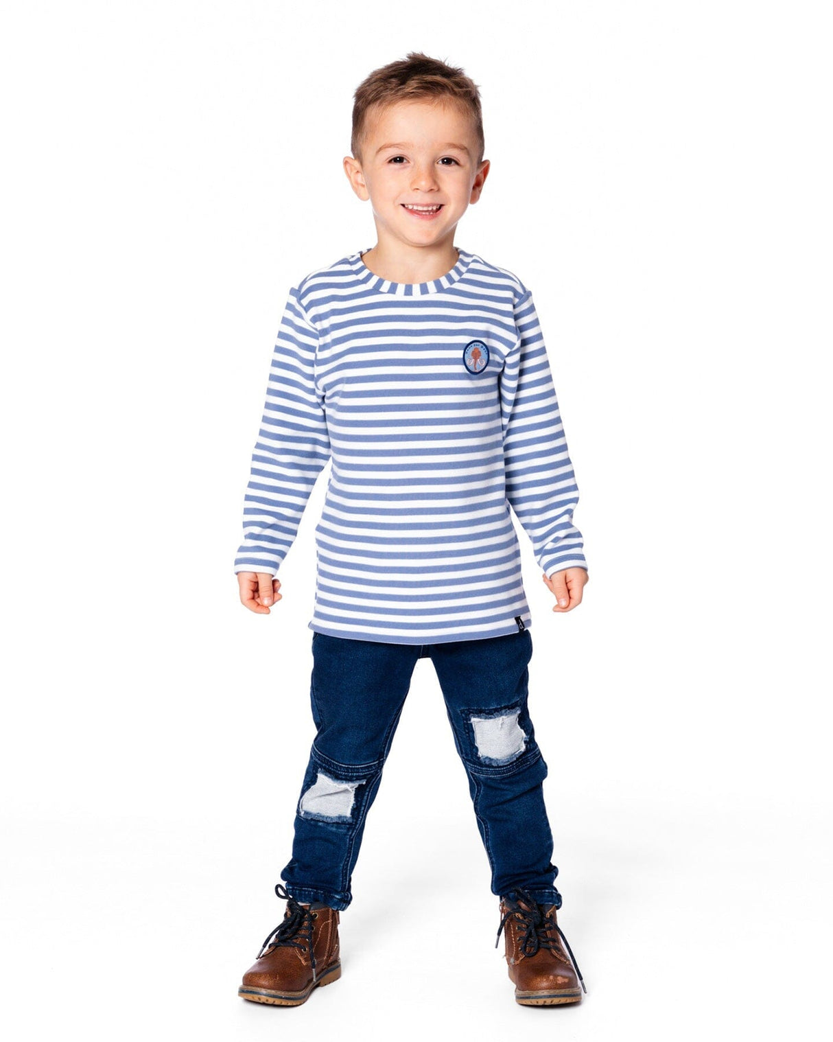 Super Soft Long Sleeve Striped Jersey T-Shirt Light Blue-1