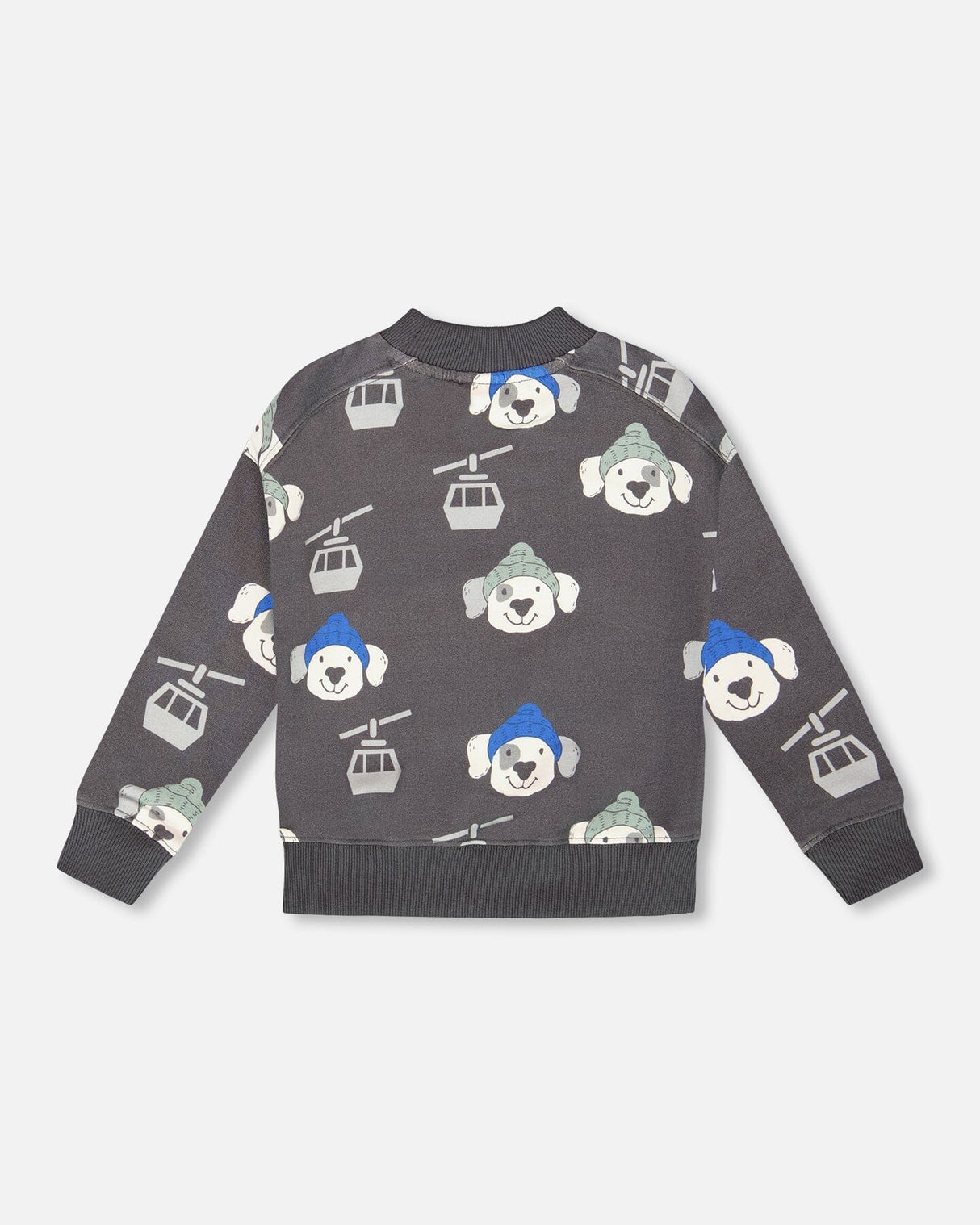 Fleece Pullover Sweatshirt Gray Dog Print-2
