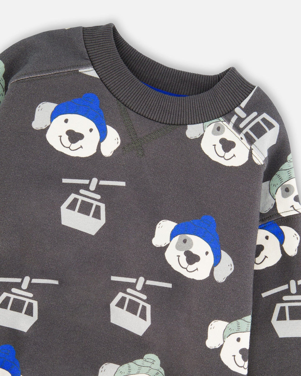 Fleece Pullover Sweatshirt Gray Dog Print-3