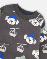 Fleece Pullover Sweatshirt Gray Dog Print-3