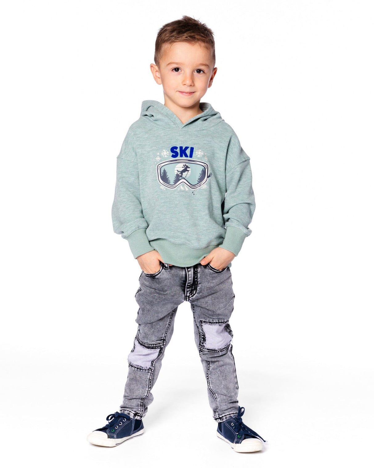 Super Soft Hooded Brushed Jersey Sweatshirt With Graphic Print Green-4