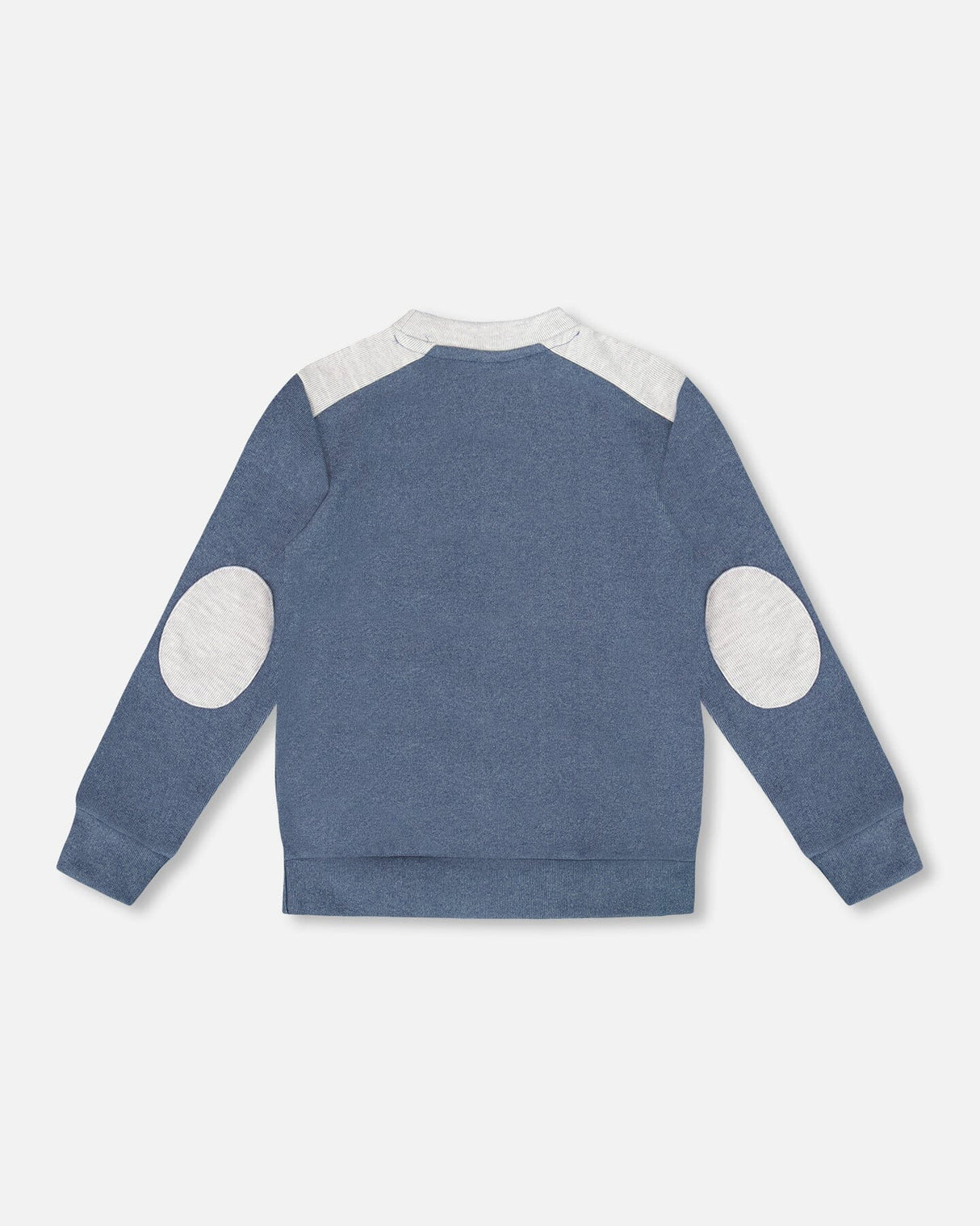 Super Soft Long Sleeve Flat Back Rib Top With Elbow Patches Navy Blue-2