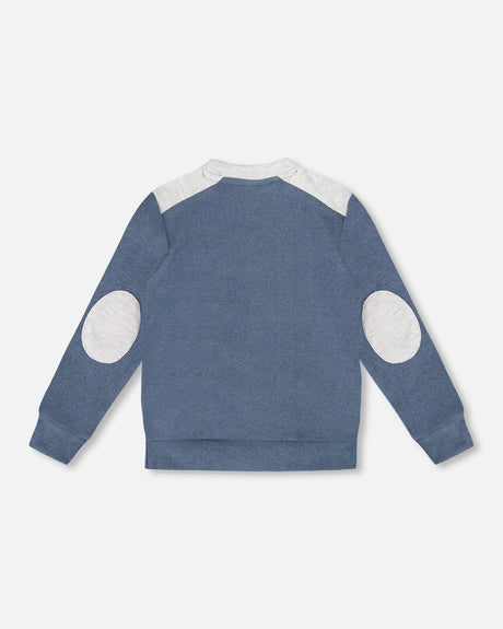 Super Soft Long Sleeve Flat Back Rib Top With Elbow Patches Navy Blue-2
