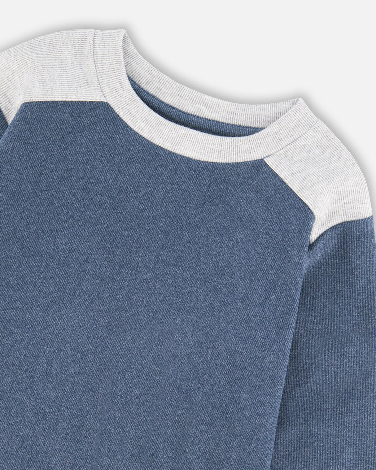 Super Soft Long Sleeve Flat Back Rib Top With Elbow Patches Navy Blue-3