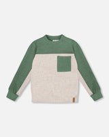 Long Sleeve Super Soft Brushed Jersey Top Color Block Heather Beige-0