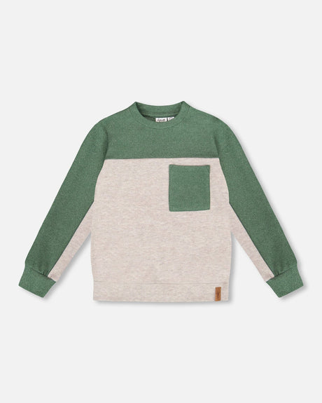 Long Sleeve Super Soft Brushed Jersey Top Color Block Heather Beige-0