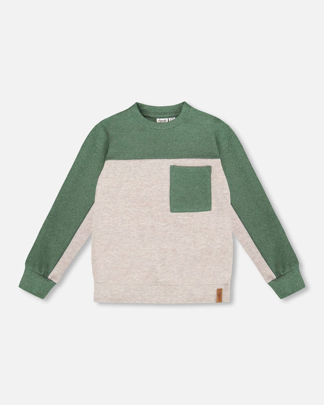 Long Sleeve Super Soft Brushed Jersey Top Color Block Heather Beige-0