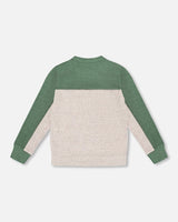 Long Sleeve Super Soft Brushed Jersey Top Color Block Heather Beige-2