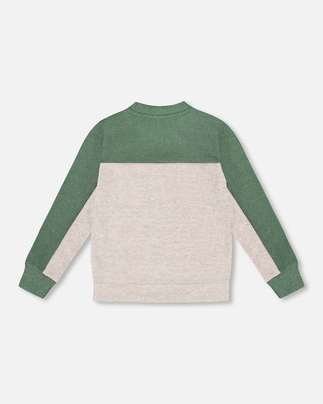 Long Sleeve Super Soft Brushed Jersey Top Color Block Heather Beige-2