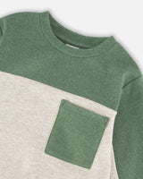 Long Sleeve Super Soft Brushed Jersey Top Color Block Heather Beige-3