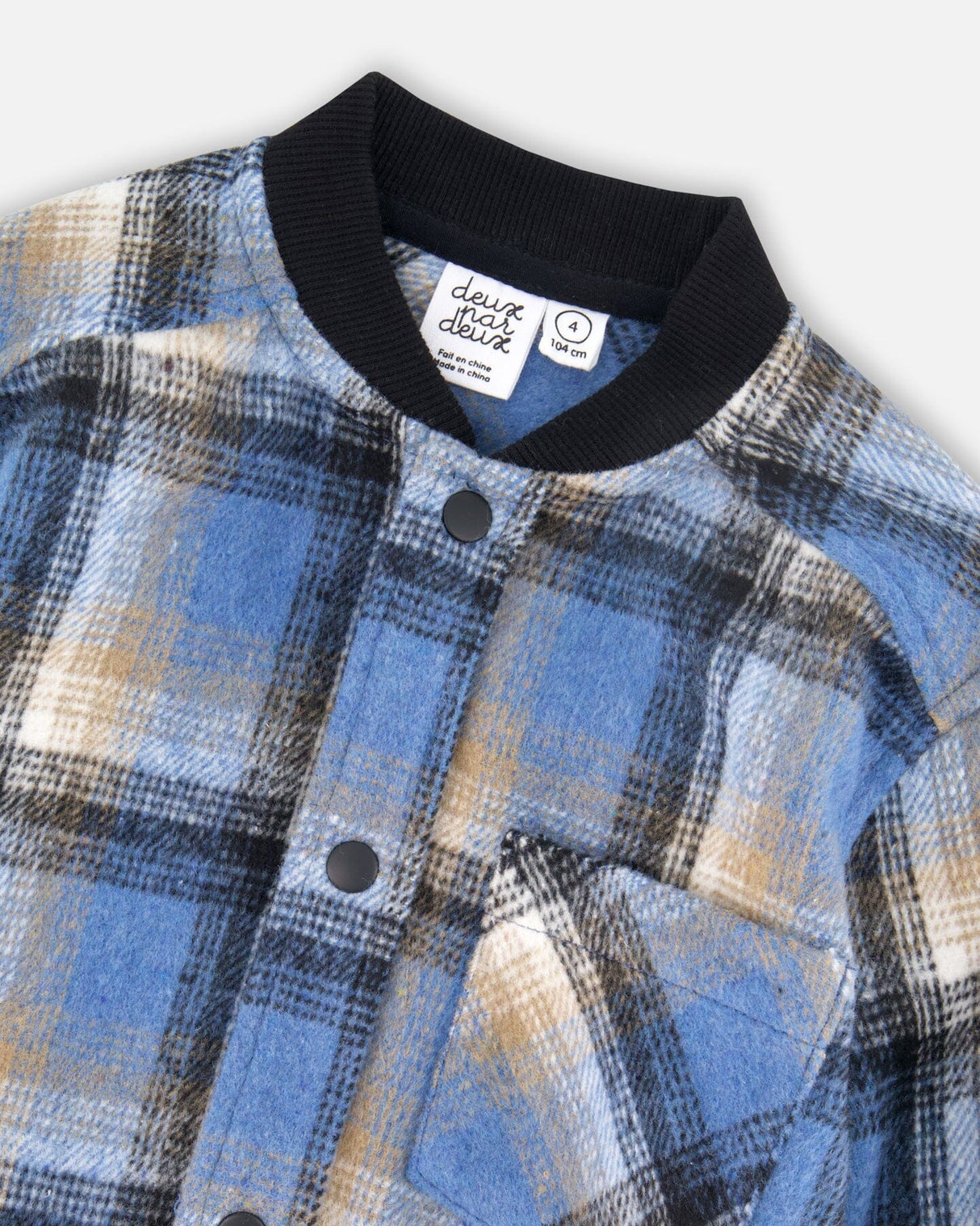 Long Sleeve Brushed Plaid Button Down Shirt Avec Rib Collar-3