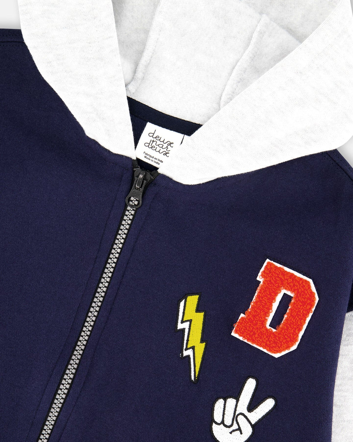 Full Zip Hooded Fleece Jacket Navy Blue-3