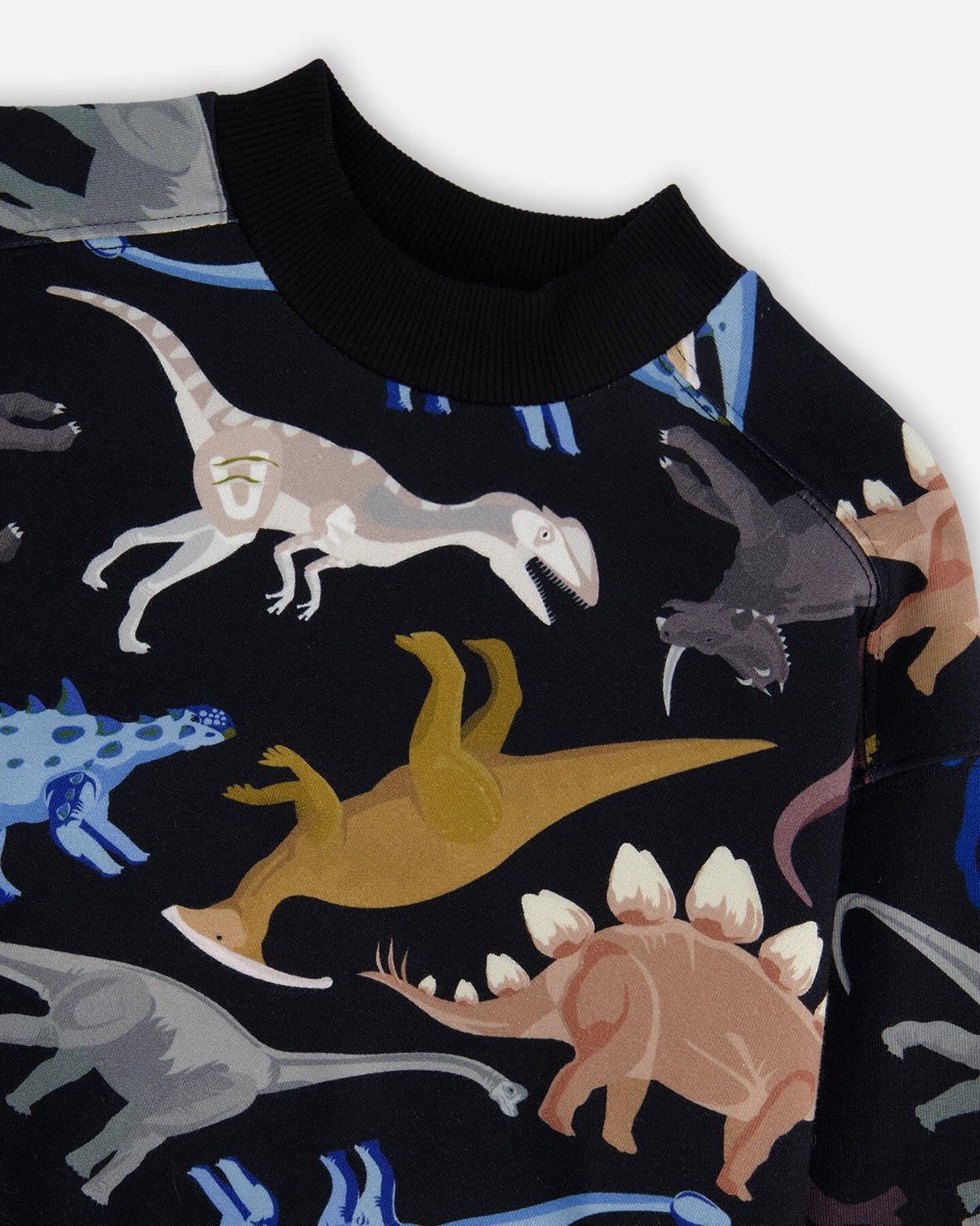 Pullover Fleece Sweatshirt Black Dinosaur Print-3