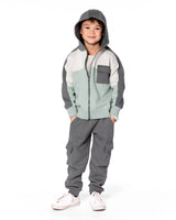 Full Zip Fleece Color Block Sweatshirt Green Gray-1