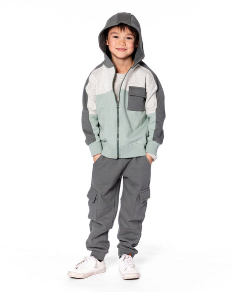 Full Zip Fleece Color Block Sweatshirt Green Gray-1