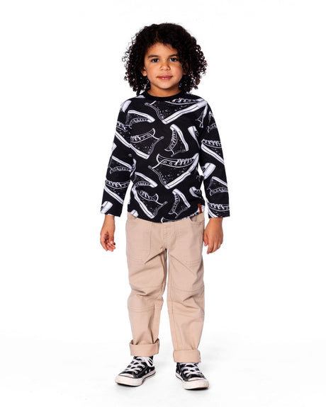 Long Sleeve Organic Cotton Allover Print Tee Black-1