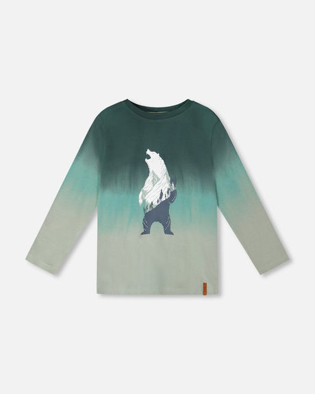 Long Sleeve Organic Cotton Gradient Jersey Tee Bottle Green-0