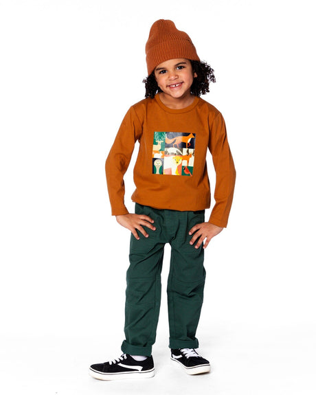 Long Sleeve Cotton Jersey Tee Shirt Orange Brown-2