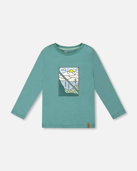 Long Sleeve Cotton Jersey Tee Shirt Sage Green-0