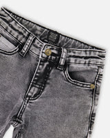 French Terry Black Denim Pants With Contrasting Patch-4
