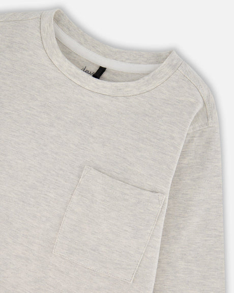 Organic Cotton Jersey Pocket T-Shirt Heather Beige Gray-3