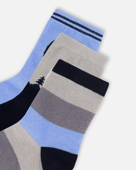 3-Pack Knit Socks Navy Blue-3