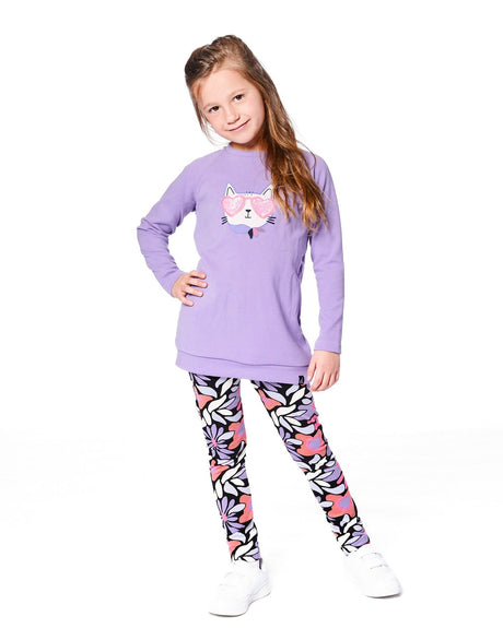 Stretch Jersey Leggings Black Retro Flower Print-1