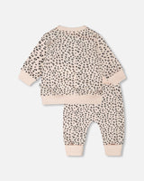 Organic Cotton Jersey Sweater And Pants Set Peach Animal Print-1
