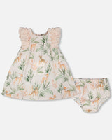 Muslin Dress And Bloomer Set Peach Deer Print-0