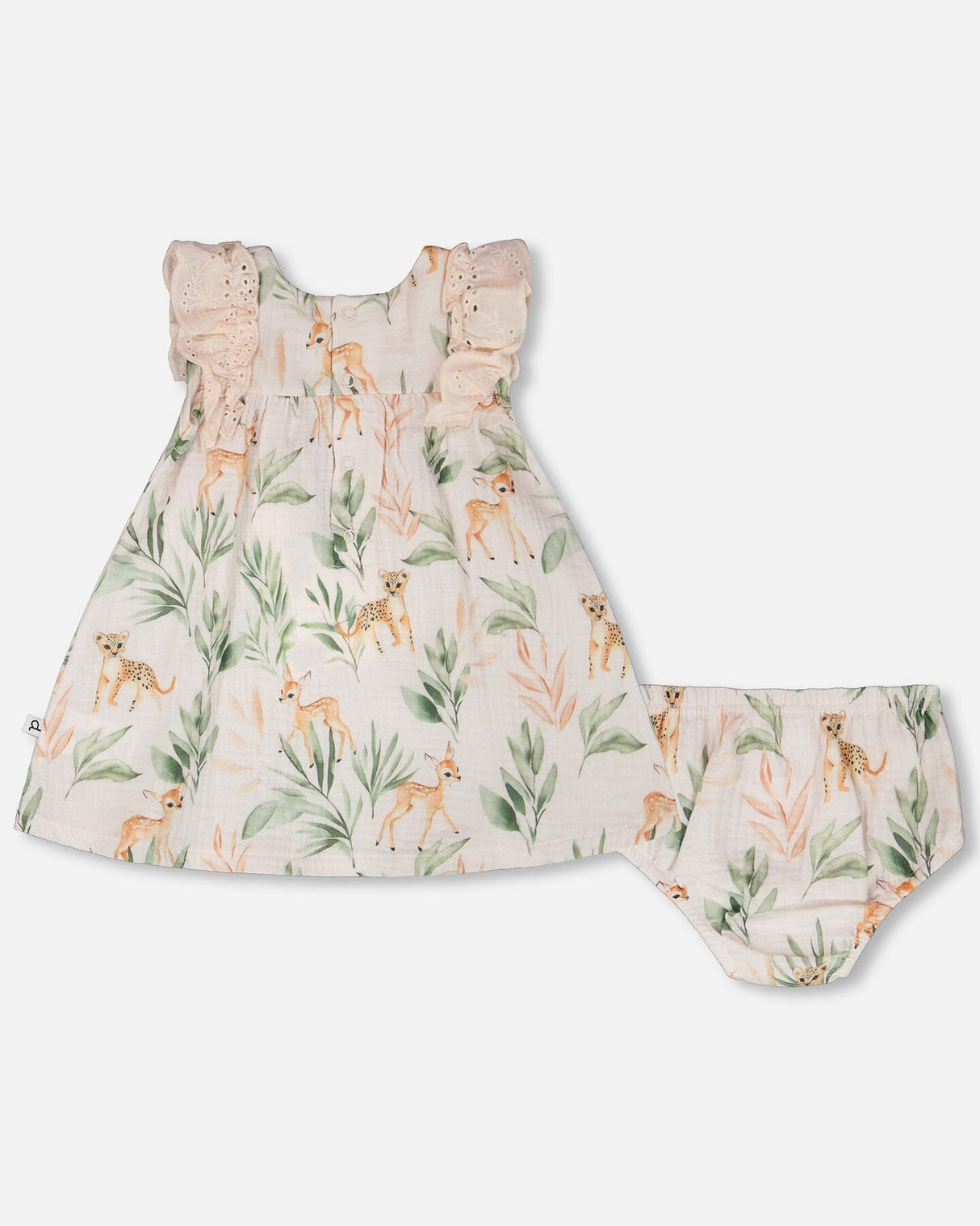 Muslin Dress And Bloomer Set Peach Deer Print-3