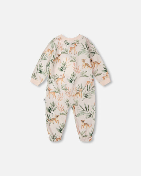 Organic Cotton Jersey One-Piece Pyjama Peach Deer Print-1