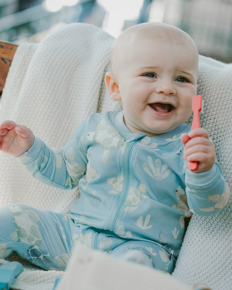 Organic Cotton Jersey One-Piece Pyjama Blue Turtle Print-1