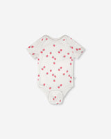 Evolutive Cotton Rib Jersey Onesie White Printed Strawberries-1