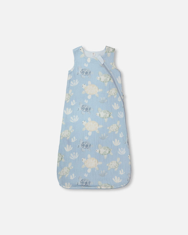 Cotton Jersey Muslin Sleep Sack Blue Turtle Print-0