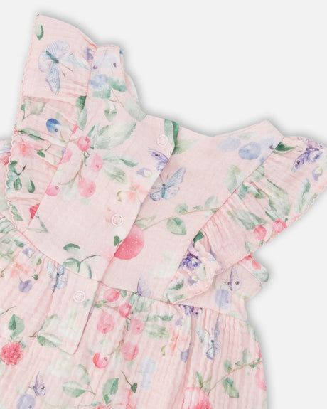 Cotton Muslin Tunic And Rib Jersey Leggings Set Pink Printed Berries And Lilac-4