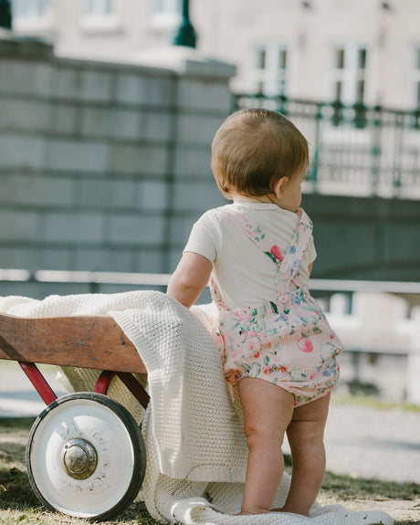 Organic Cotton Jersey Onesie And Muslin Overall Set White And Pink Printed Berries-2