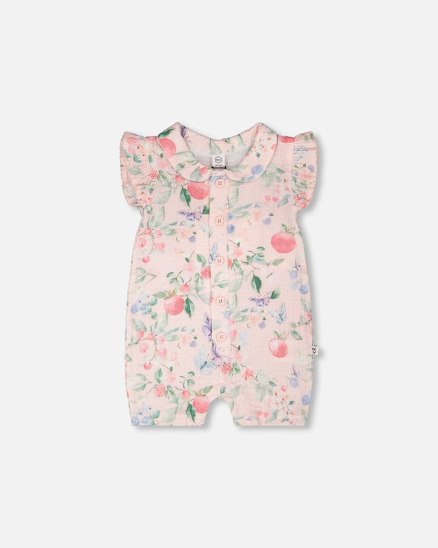 Cotton Muslin Romper Pink Printed Berries-0