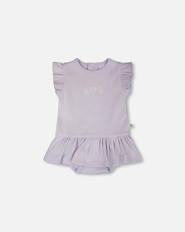 Cotton Rib Jersey Romper With Frill Lilac-0