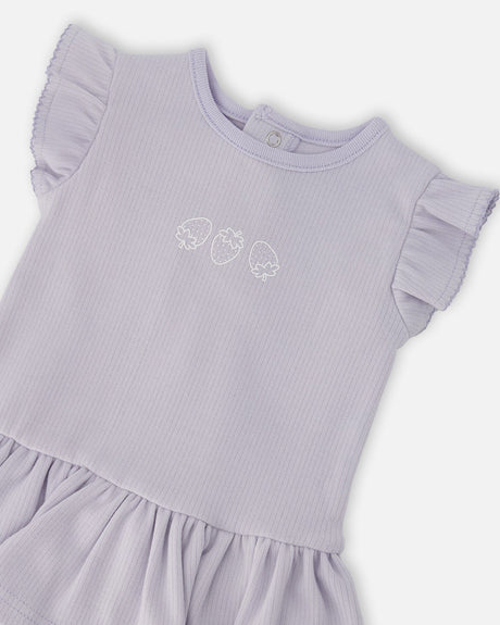 Cotton Rib Jersey Romper With Frill Lilac-3