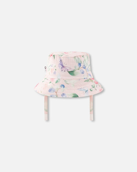 Cotton Muslin Hat Pink Printed Berries-1