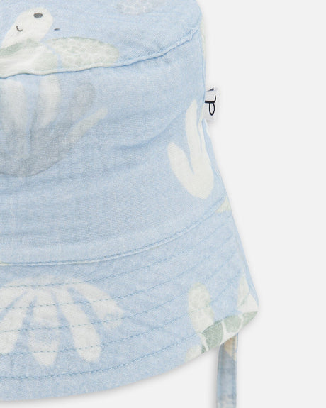Cotton Muslin Hat Blue Turtle Print-3