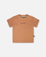 Cotton Rib Jersey T-Shirt And Organic Cotton Jersey Short Set Caramel And Beige Zebra Print-0