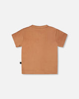 Cotton Rib Jersey T-Shirt And Organic Cotton Jersey Short Set Caramel And Beige Zebra Print-2
